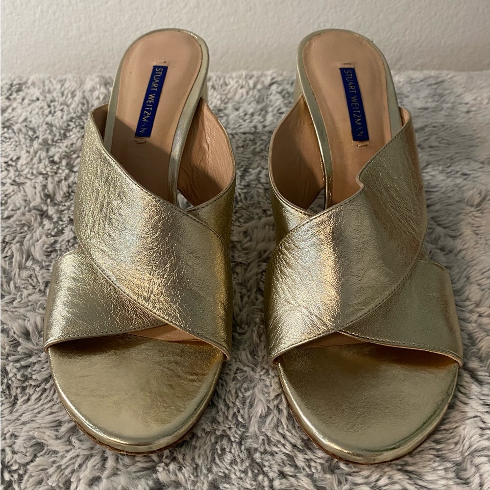 Stuart Weitzman Metallic Gold Heeled Sandals